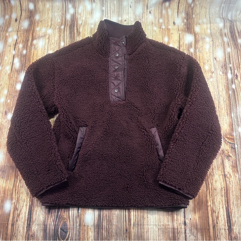 Athleta Spiced Cabernet Cozy Sherpa Snap Sweatshirt Size XS Burgundy